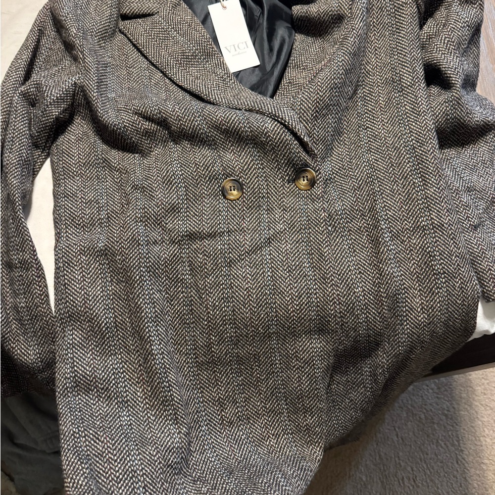 Vici On the Road Herringbone Print Trench Coat - Picture 4 of 4